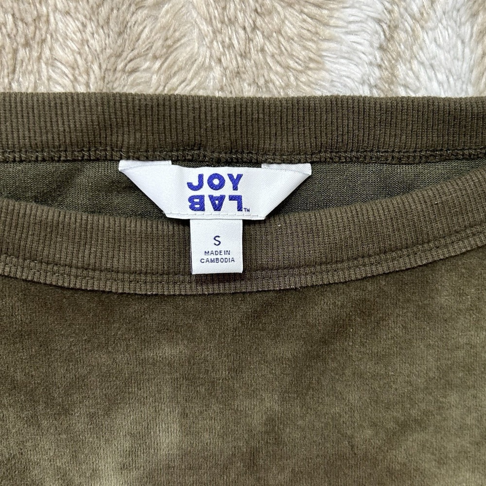 JoyLab Womens Olive Green Velour Cropped Sweatshirt Boat Neck Small VN1989909 - Picture 8 of 8